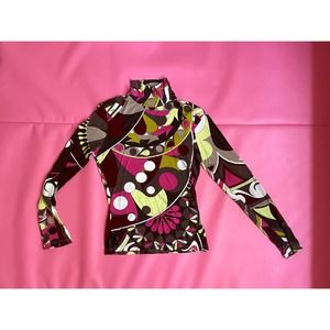Emilio Pucci Vintage Printed Mock Neck Turtleneck XS S M 0 2 4